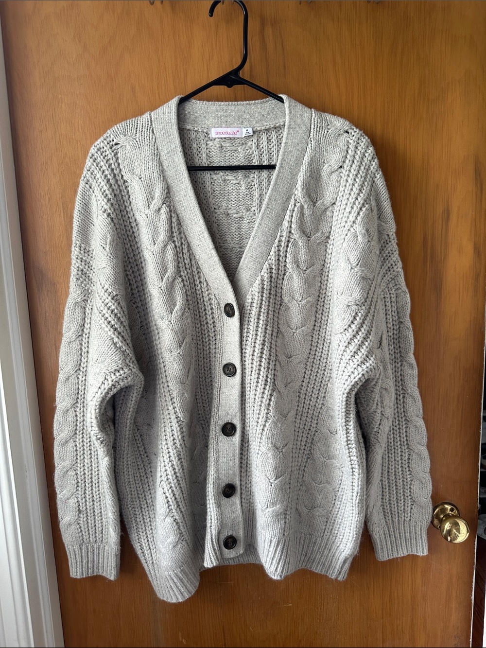 Shoe Dazzle Light Gray Cable-Knit Boyfriend Cardigan